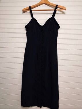 Topshop Black Ruffle Button Front Mini Dress Size 2 Empire Waist